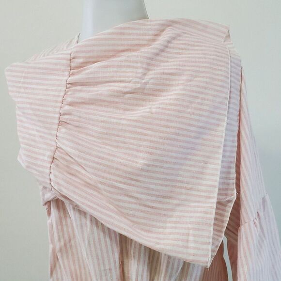 Lavender Field Women’s Cotton Top M Pink White Casual Boho V Neck Bell Sleeve - Picture 5 of 9